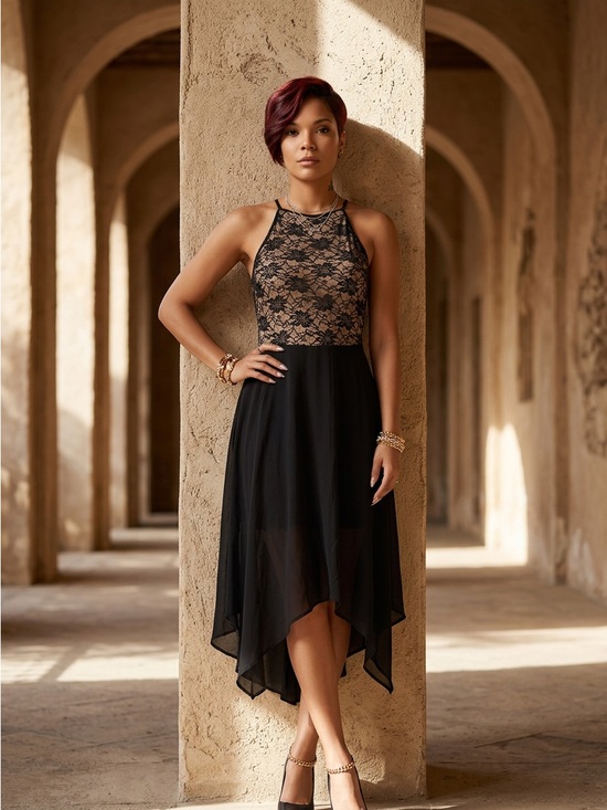 Emerald Sundae Dresses & Skirts - Emerald Sundae Black Lace High-Low Midi Dress☑️